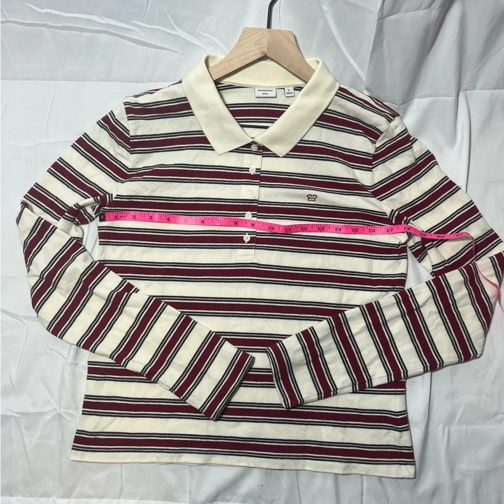 Aritzia Sunday Best Striped Long Sleeve Polo Shirt - Picture 5 of 5